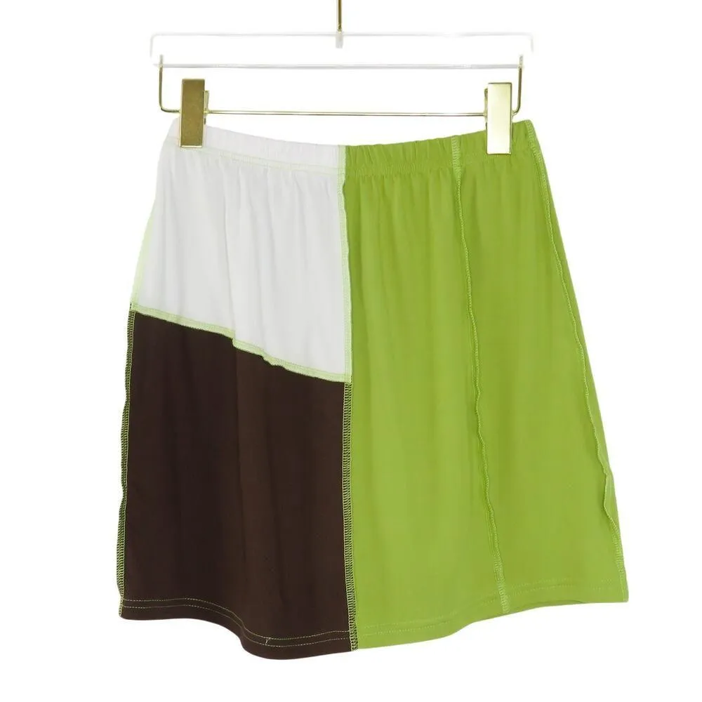 Y2k Cider Lime Green & Brown Colorblock Patchwork Skirt Set Medium Cute - Image 6