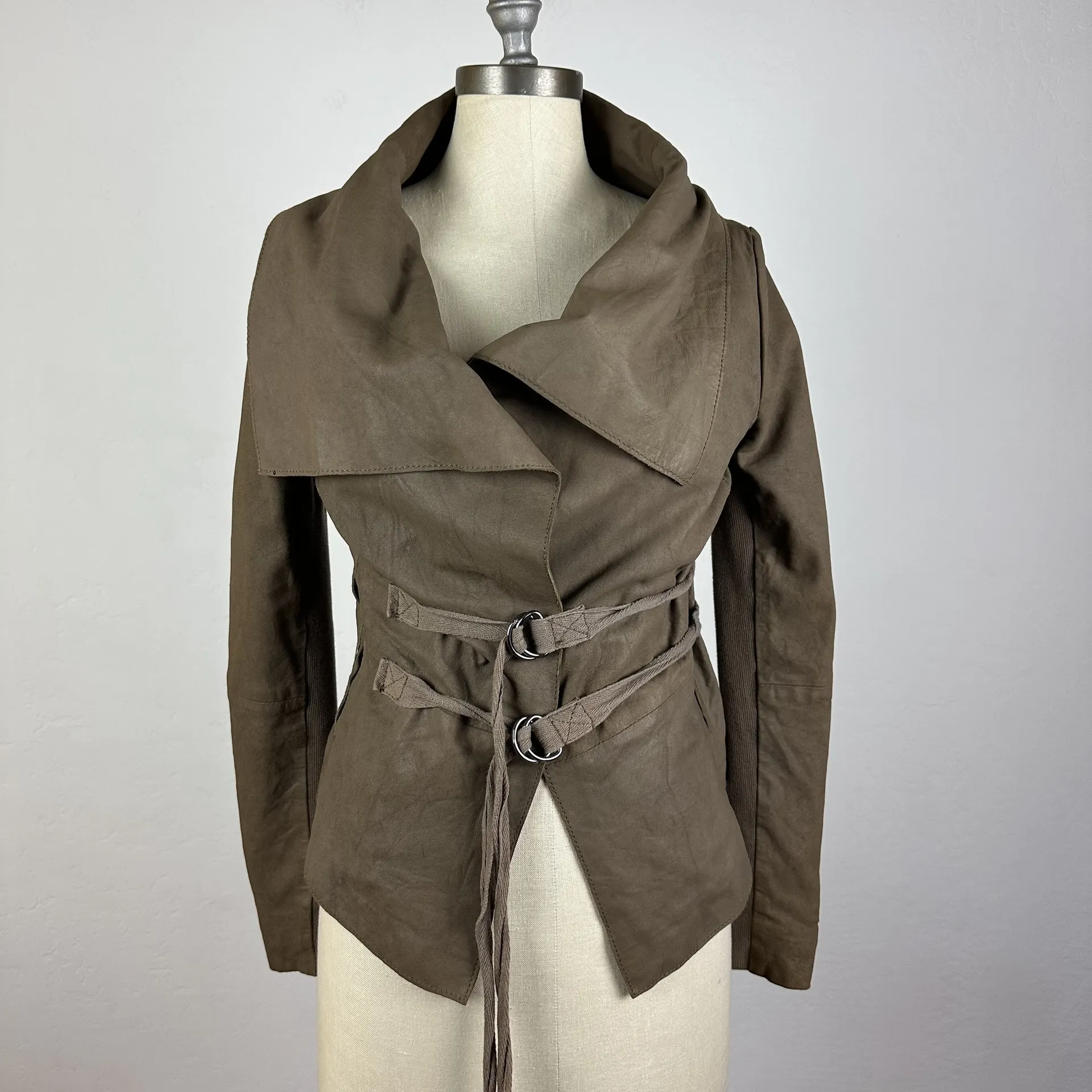 Muubaa Goat Leather Sinoia Drape Jacket Brown Size 2 - Image 11