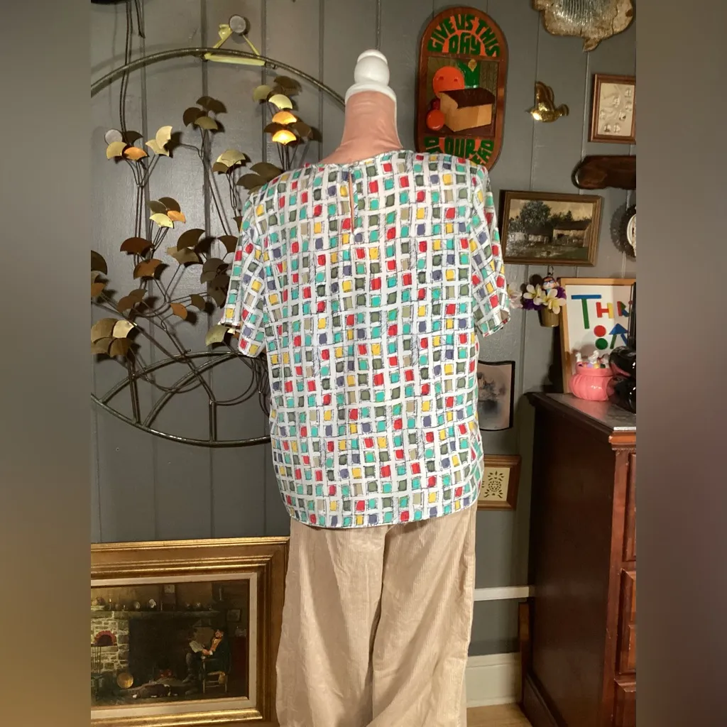 Vintage Kathie Lee Geometic Multicolor Square Top Large White - Image 8