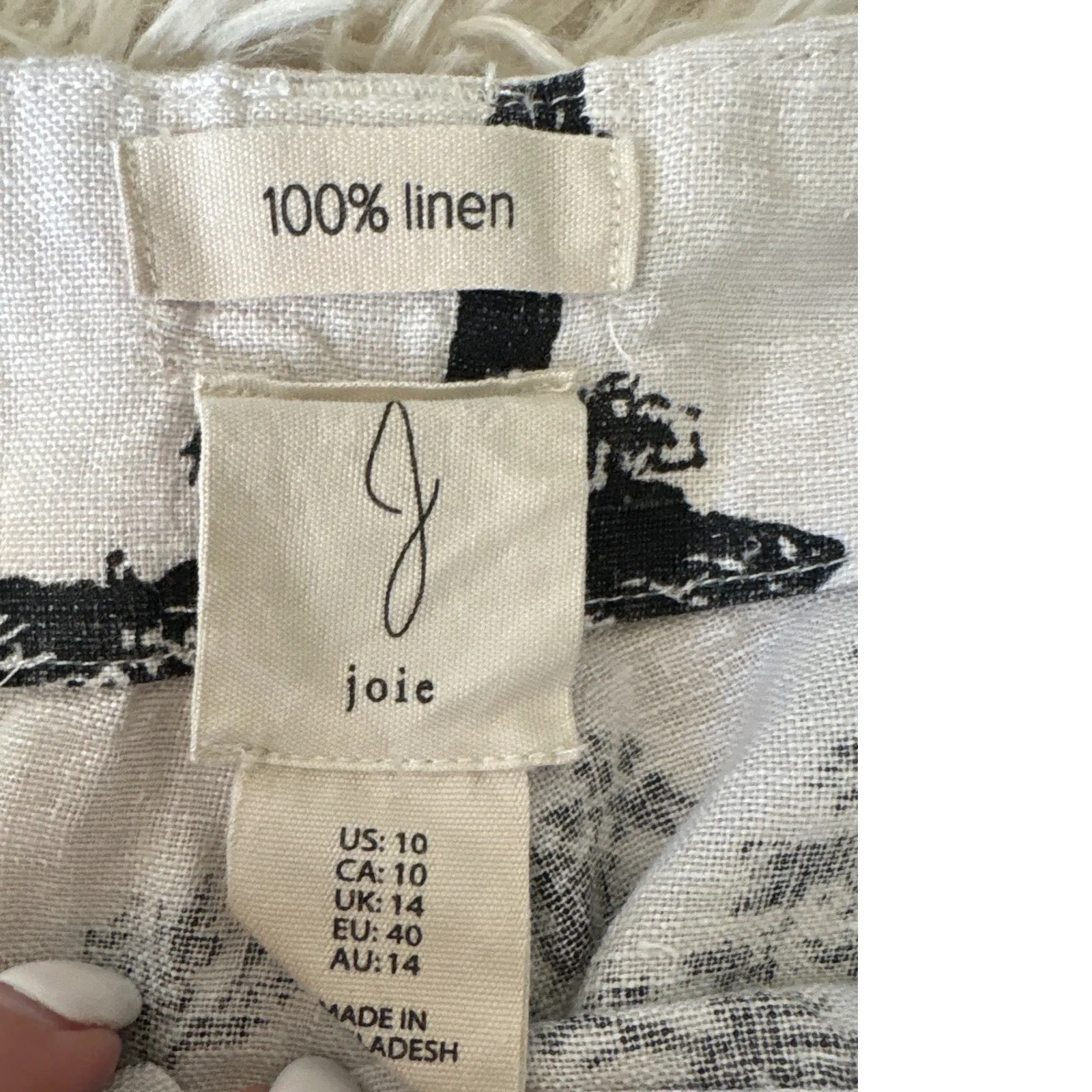 Joie Linen Wide Leg Pants Black White Toile Print High Rise Size 10 - Image 4