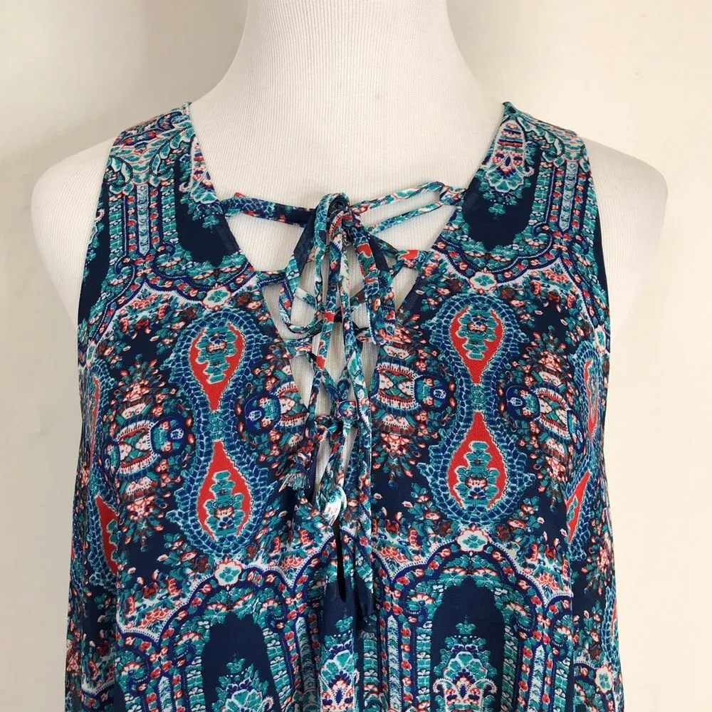 Show Me Your MuMu Blue Red Rancho Mirage Batik Tank Top Small Tunic Oversized - Image 2