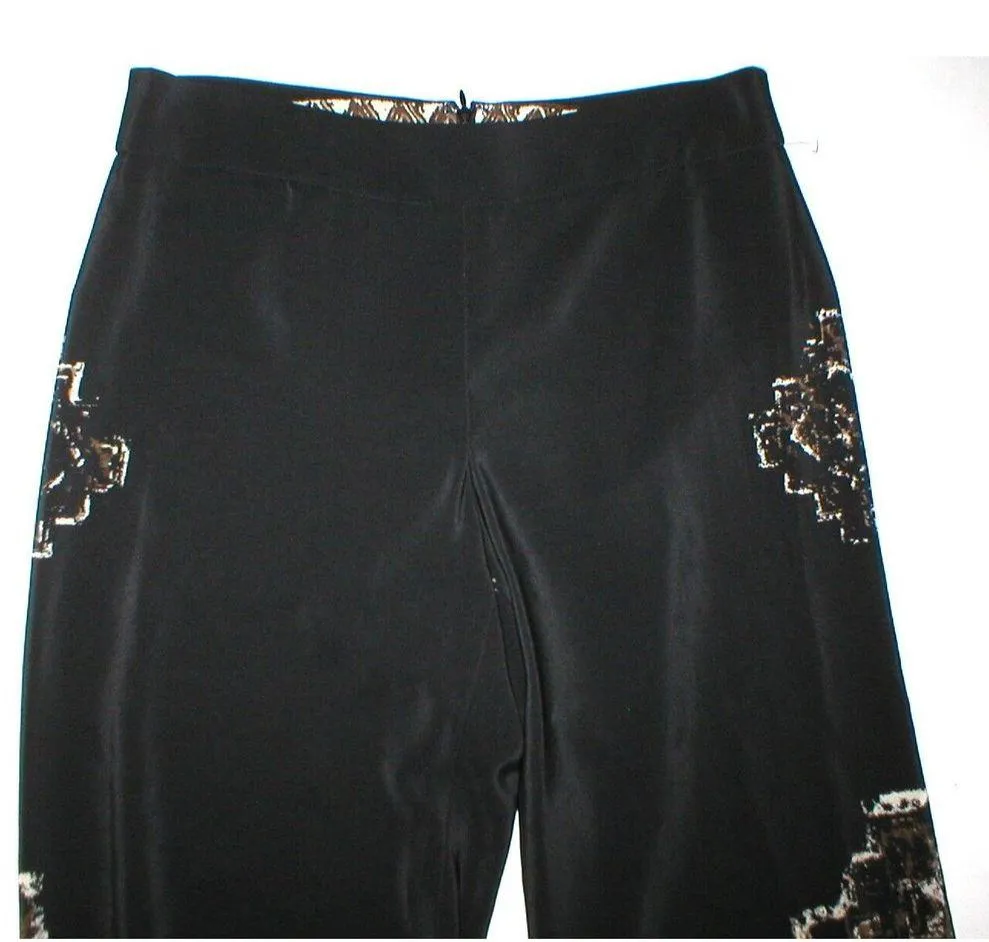 Womens Worth New York $498 8 USA Print Silk Pants Black Brown Wide Ethnic Border - Image 3