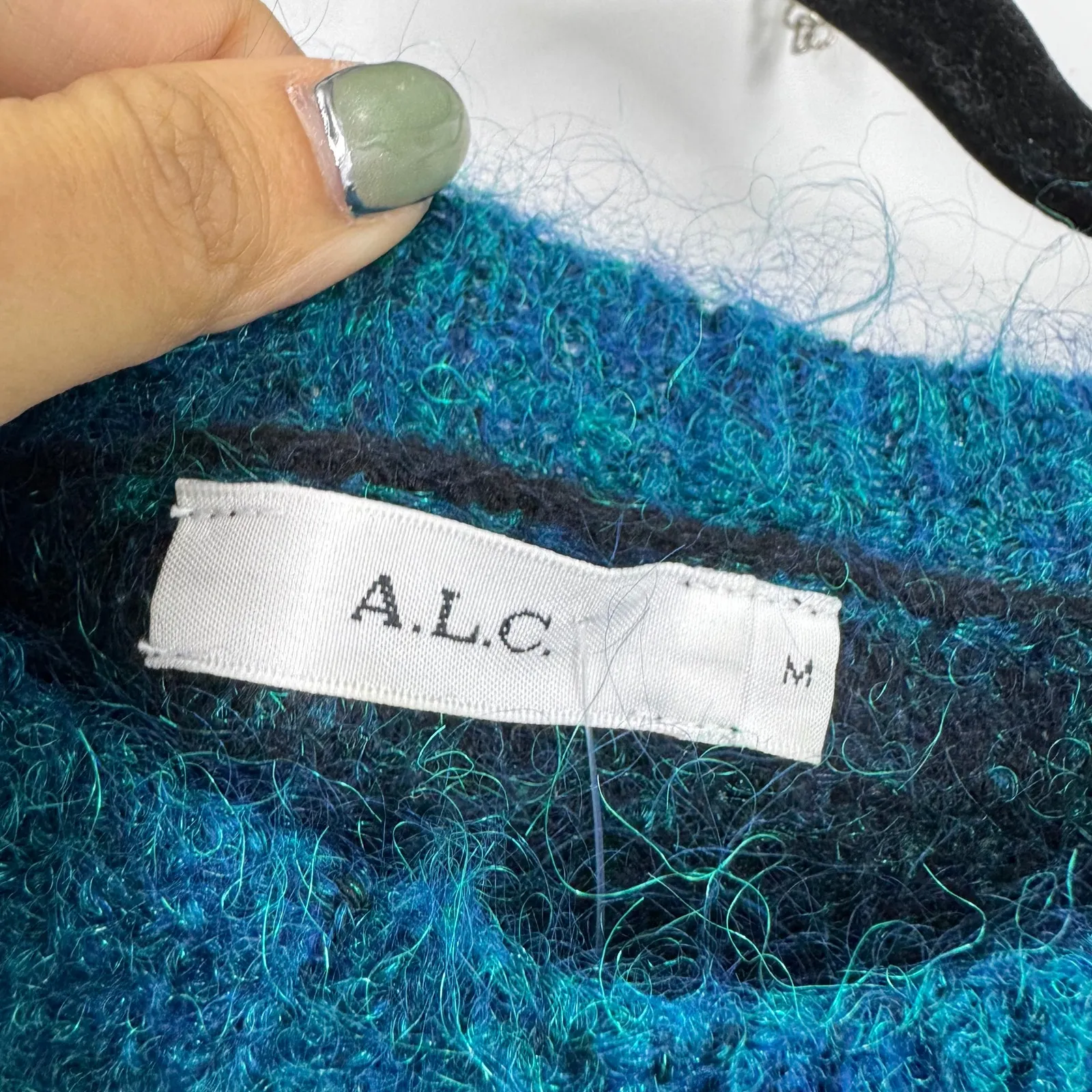 A.L.C. Adina Metallic Wool Mohair Teal Sweater Blue Size M - Image 3