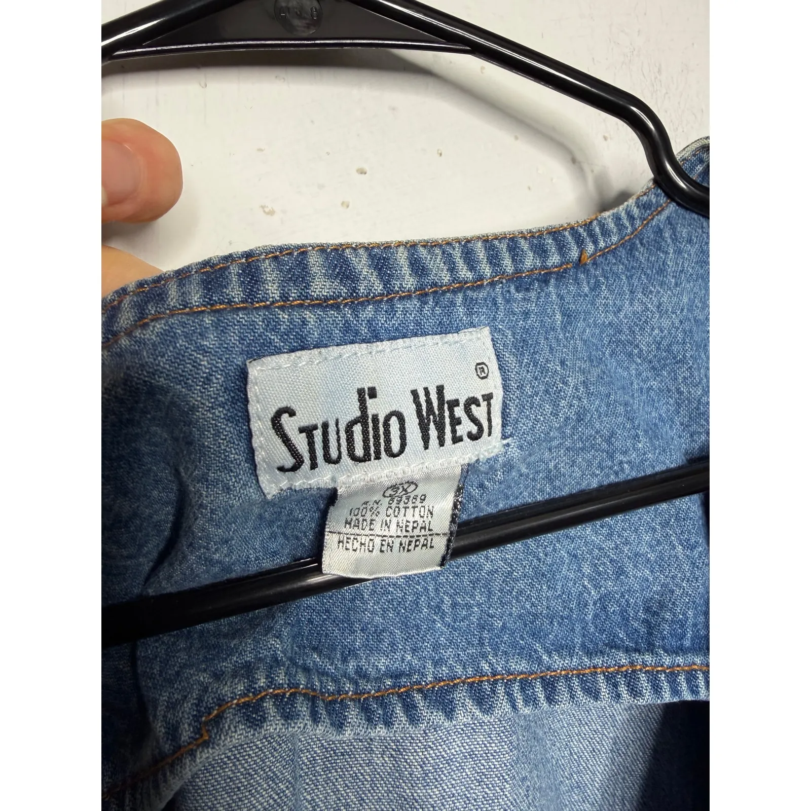 Studio West Vintage 90s 3X Denim Button Down Dress Sleeveless Floral Flowers - Image 3