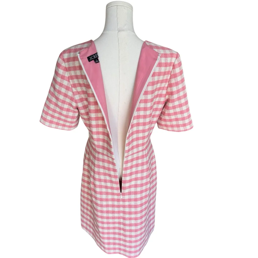 J.Crew - Pink Gingham Terry Tweed Short Sleeve Mini Dress Sz S - Image 8