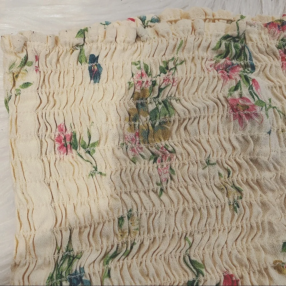 First of a Kind Yellow Floral Ruched Tub Top OS - Image 4