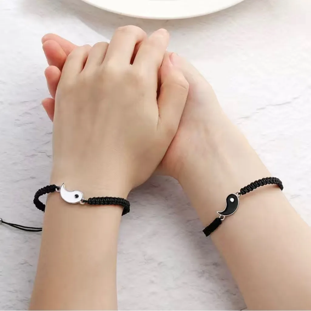 2‎ pcs Handmade adjustable cord thread Ying/Yang bracelets White - Image 9