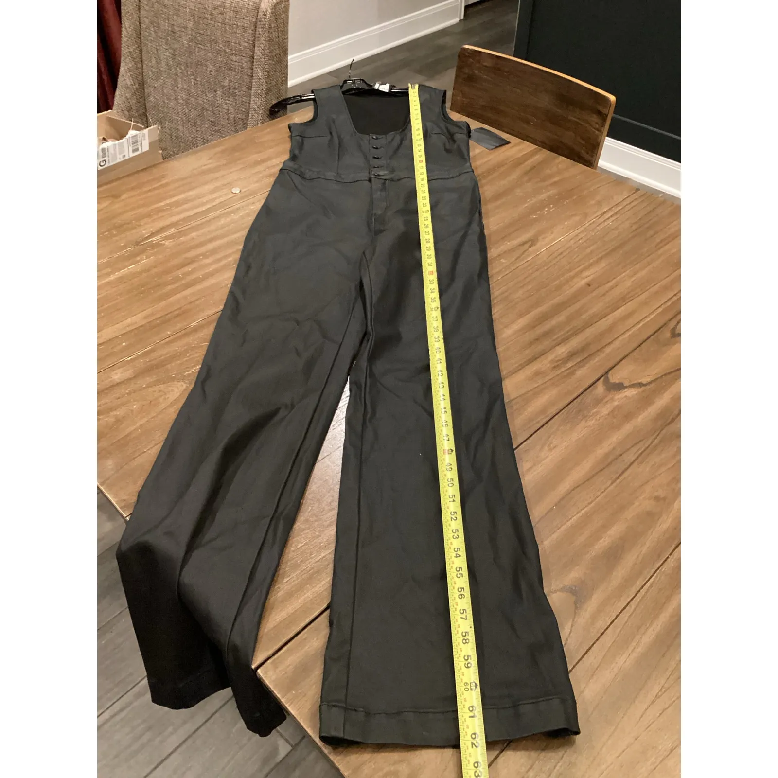 Retrofete Mckinnon Black Coated Sleeveless Jumpsuit Plunge Flare Leg XL NWT - Image 4