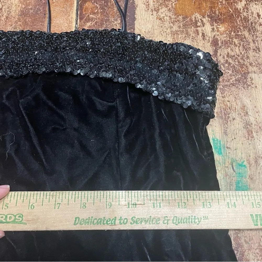 Vintage Lilli Diamond Black Sequin Velvet‎ Midi Fit Flare Dress Size undefined - Image 7