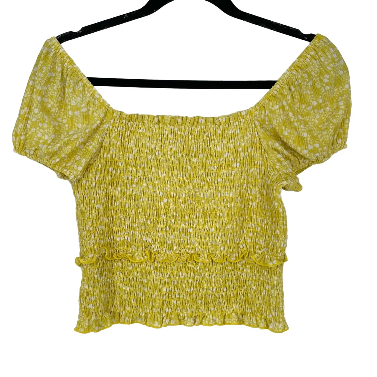 Lush Womens Yellow Smocked Off Shoulder‎ Spring Demure Summer Top Medium - Image 7