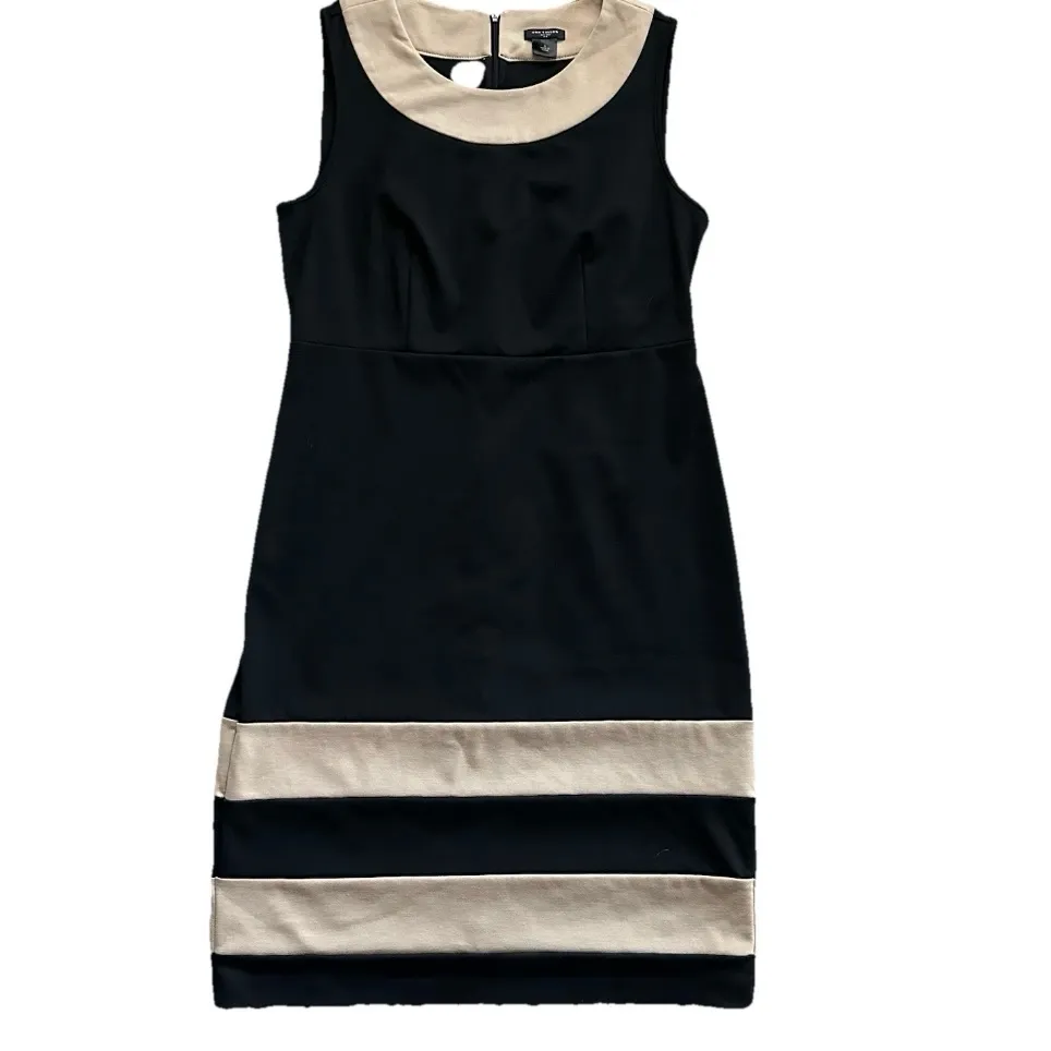 Ann Taylor Classic Sheath Dress 8 Black Tan Colorblock Office Career - Image 2