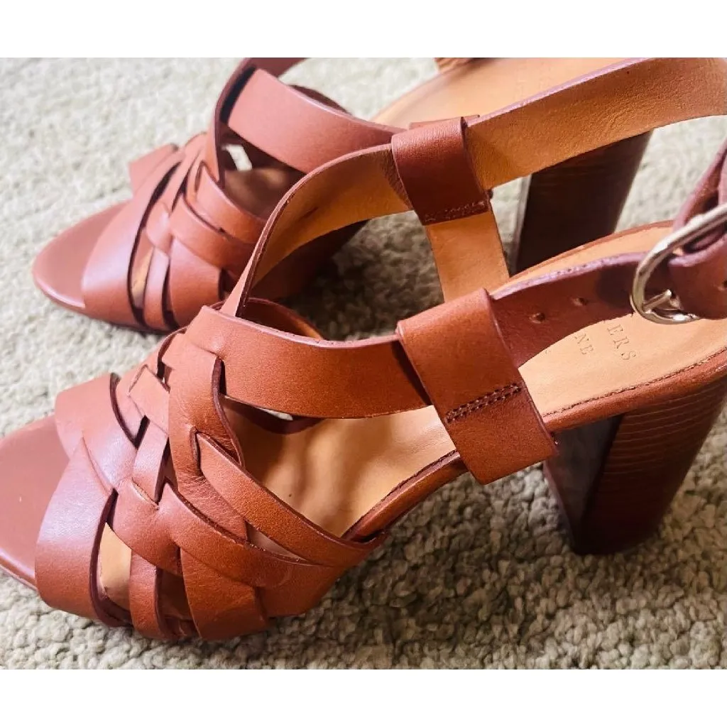 NWOB Sezane Estelle leather sandales brown camel heels36 US5.5 - Image 4