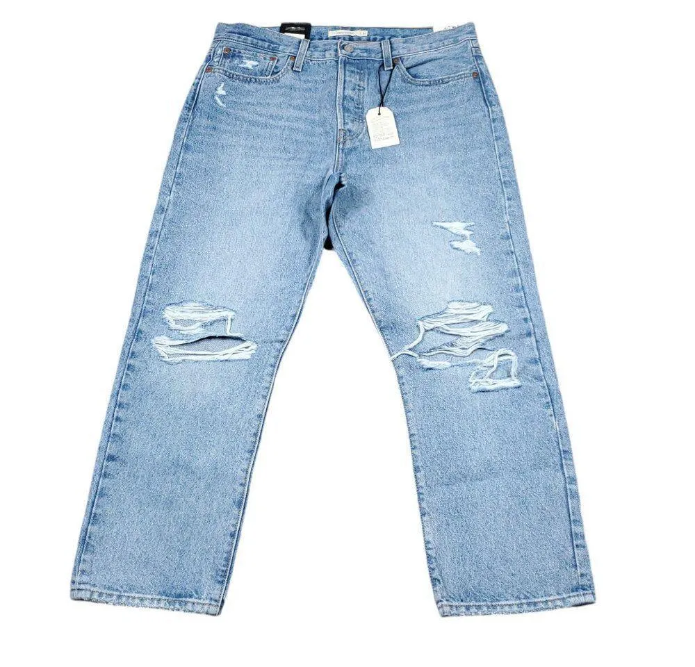 Levi's Premium Wedgie Straight Jeans Size 31x26 Distressed Destroyed Ripped Blue - Image 2