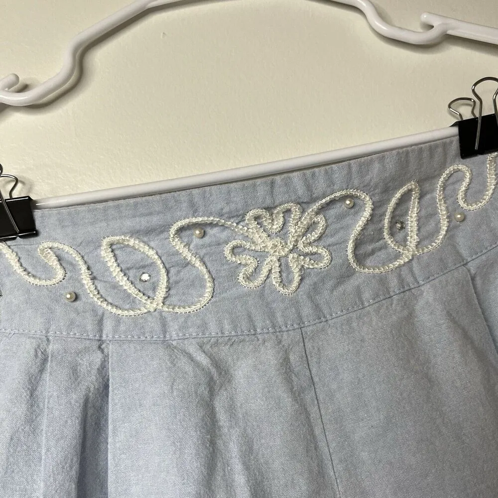 Vintage Peter Popovitch Shorts Womens Sz L Elastic Waistband Embroidered Pearl Blue Size L - Image 3