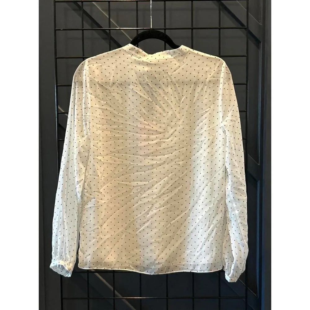 NWT Avec Les Filles Blouse Small White Black Polka Dot Keyhole Cascading Ruffles - Image 4