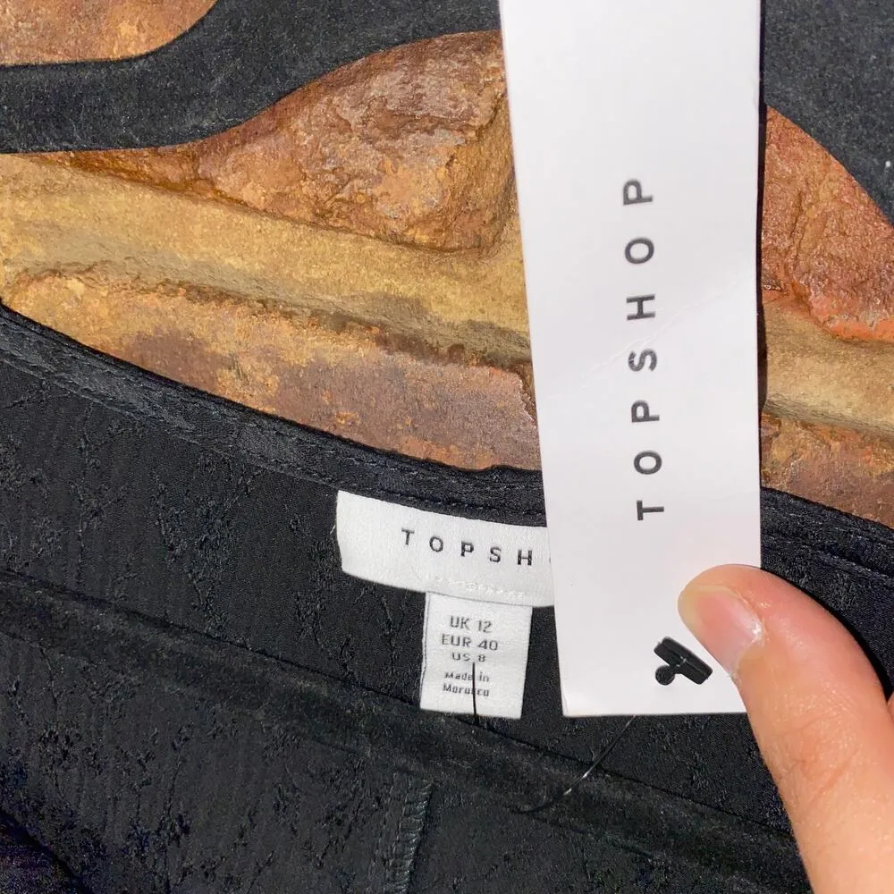 New Topshop Black Premium Jacquard Side-Slit Long Sleeve Midi Dress Women's 8 - Image 5