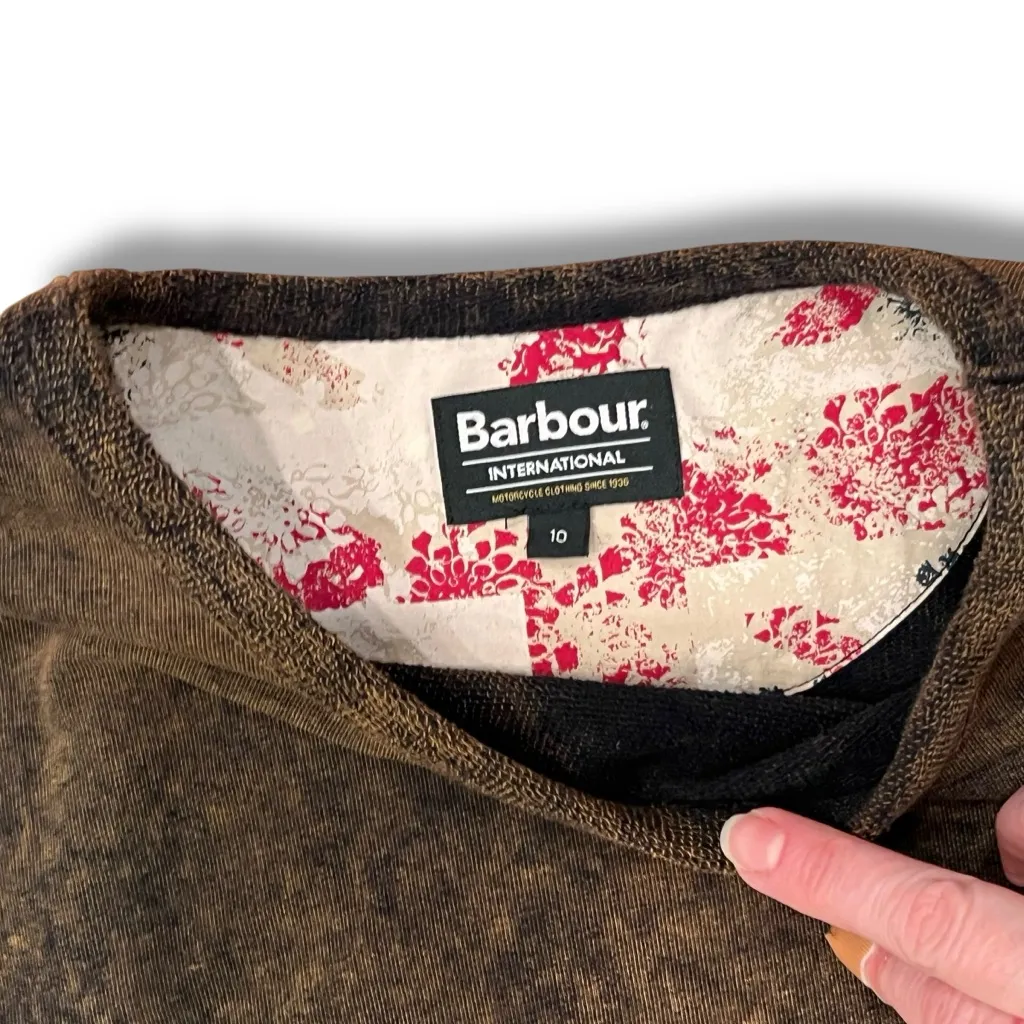 Womens Barbour Acid Wash Sweatshirt Sz 10 Brown Crewneck Cotton Casual Thick EUC - Image 3