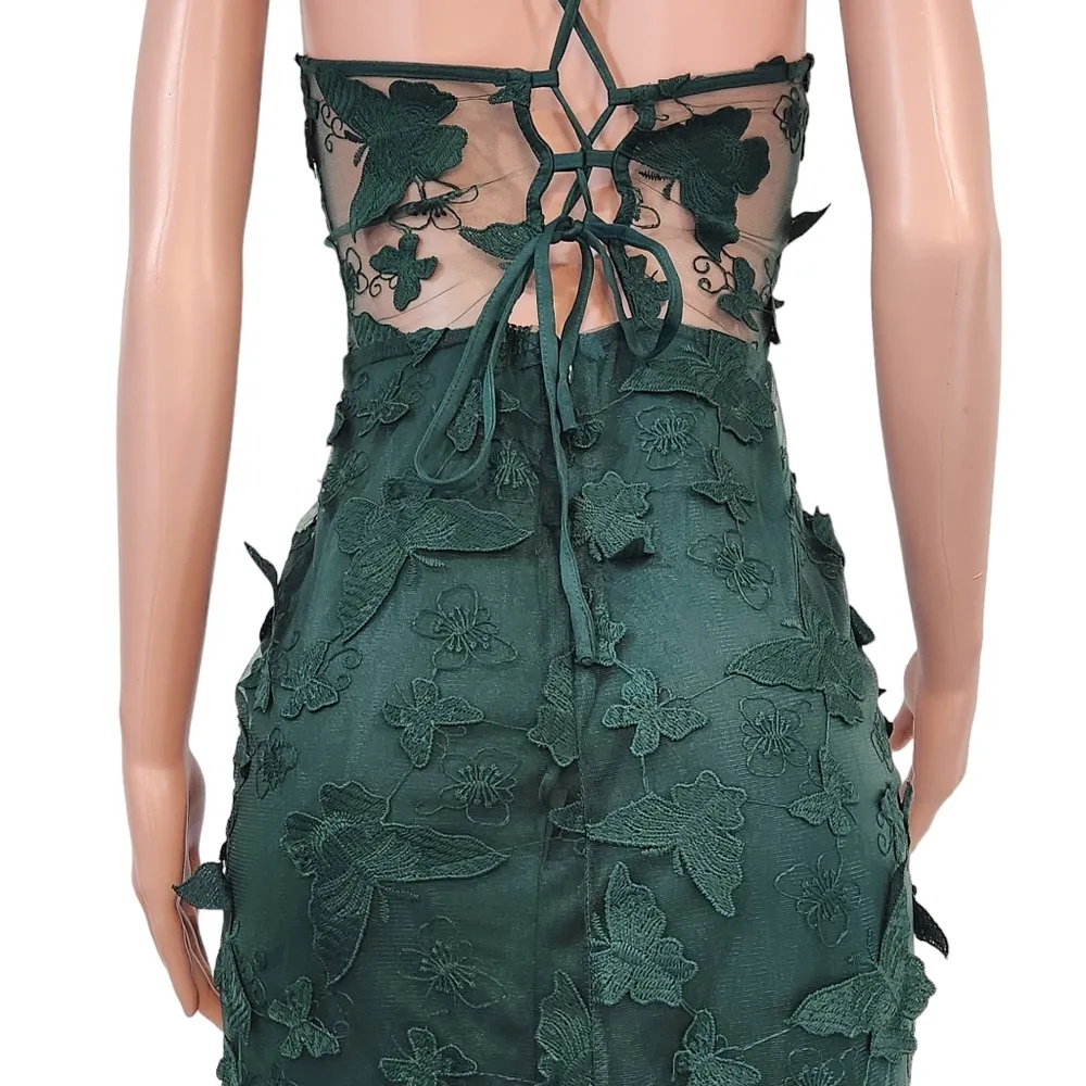 Giffniseti Butterfly Appliques Lace Up Guipure Lace Maxi Cami Formal Dress Sz S - Image 10