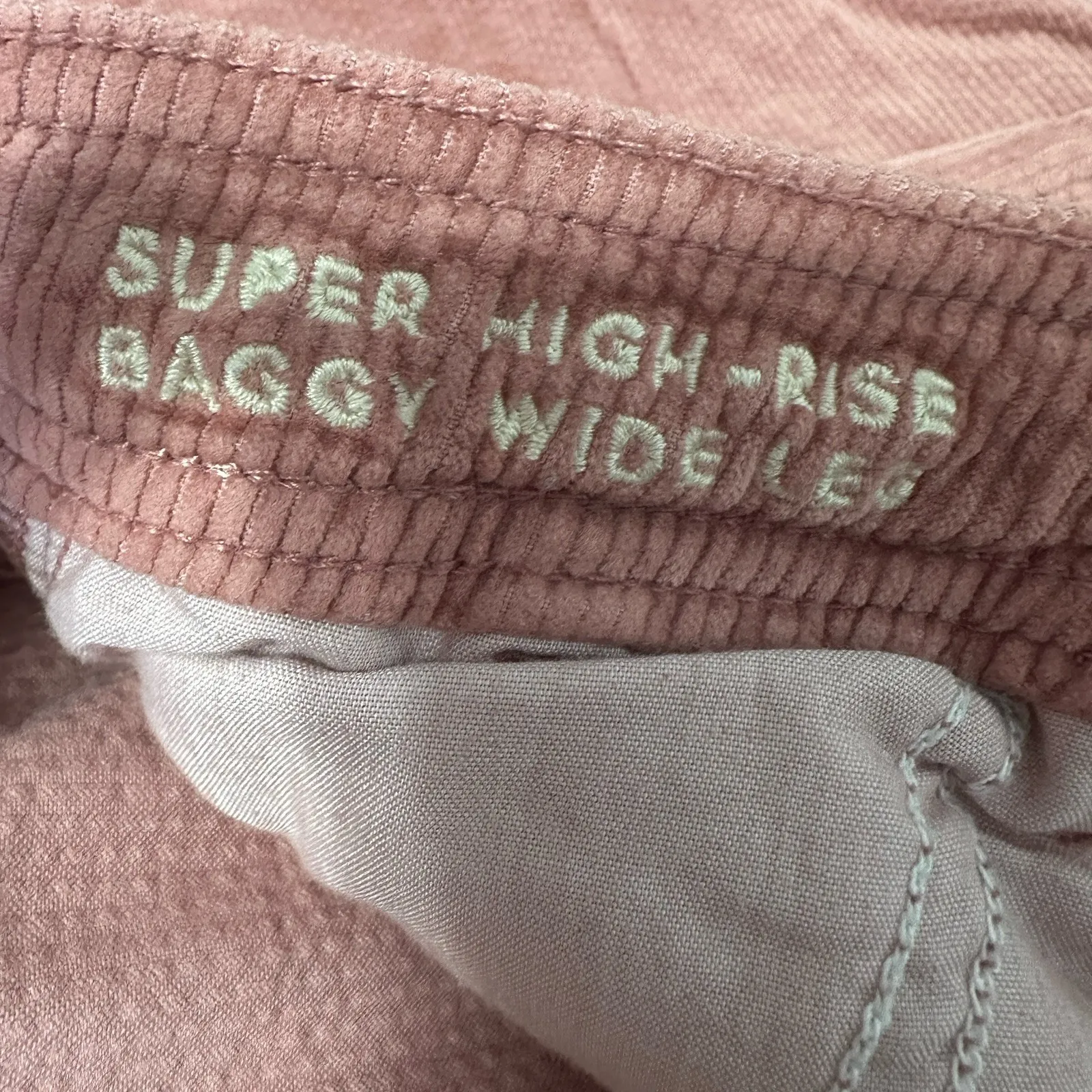 American Eagle Pants Womens 4 Pink Super High Rise Baggy Wide Leg Cargo Corduroy - Image 6