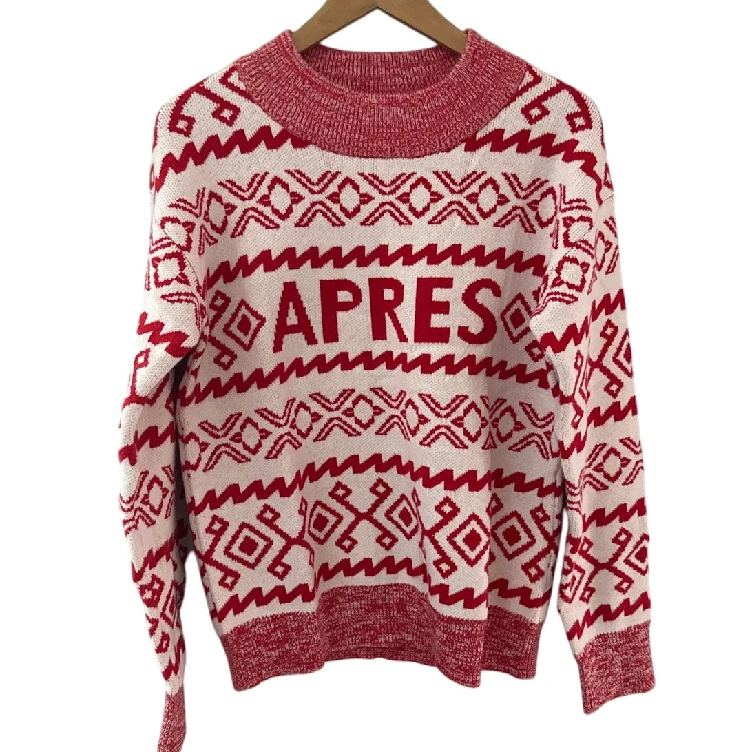 A New Day Apres Crew Neck Graphic Pullover Sweater Red Size Medium - Image 4