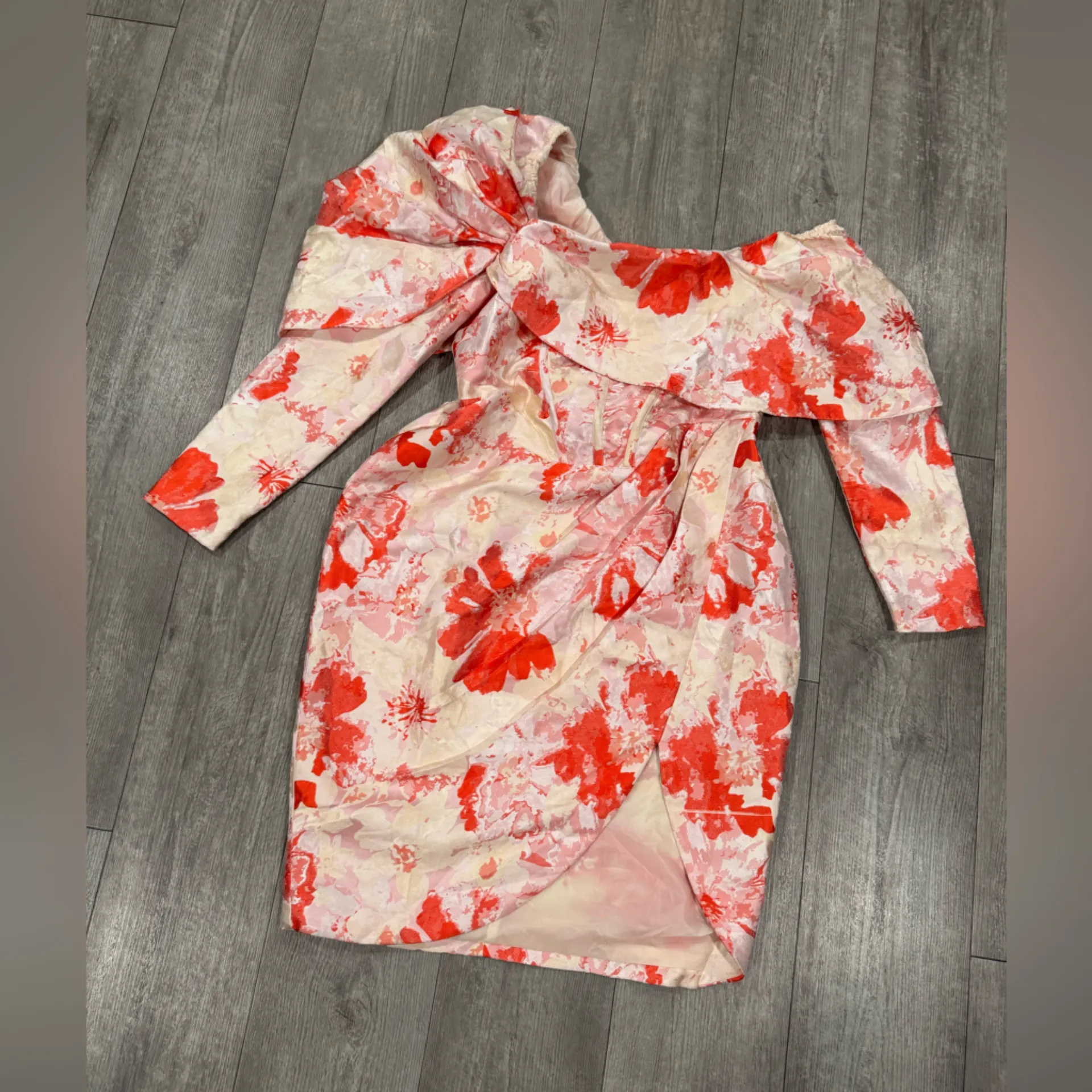 ASOS Red Floral Off-Shoulder Mini Dress - Image 9