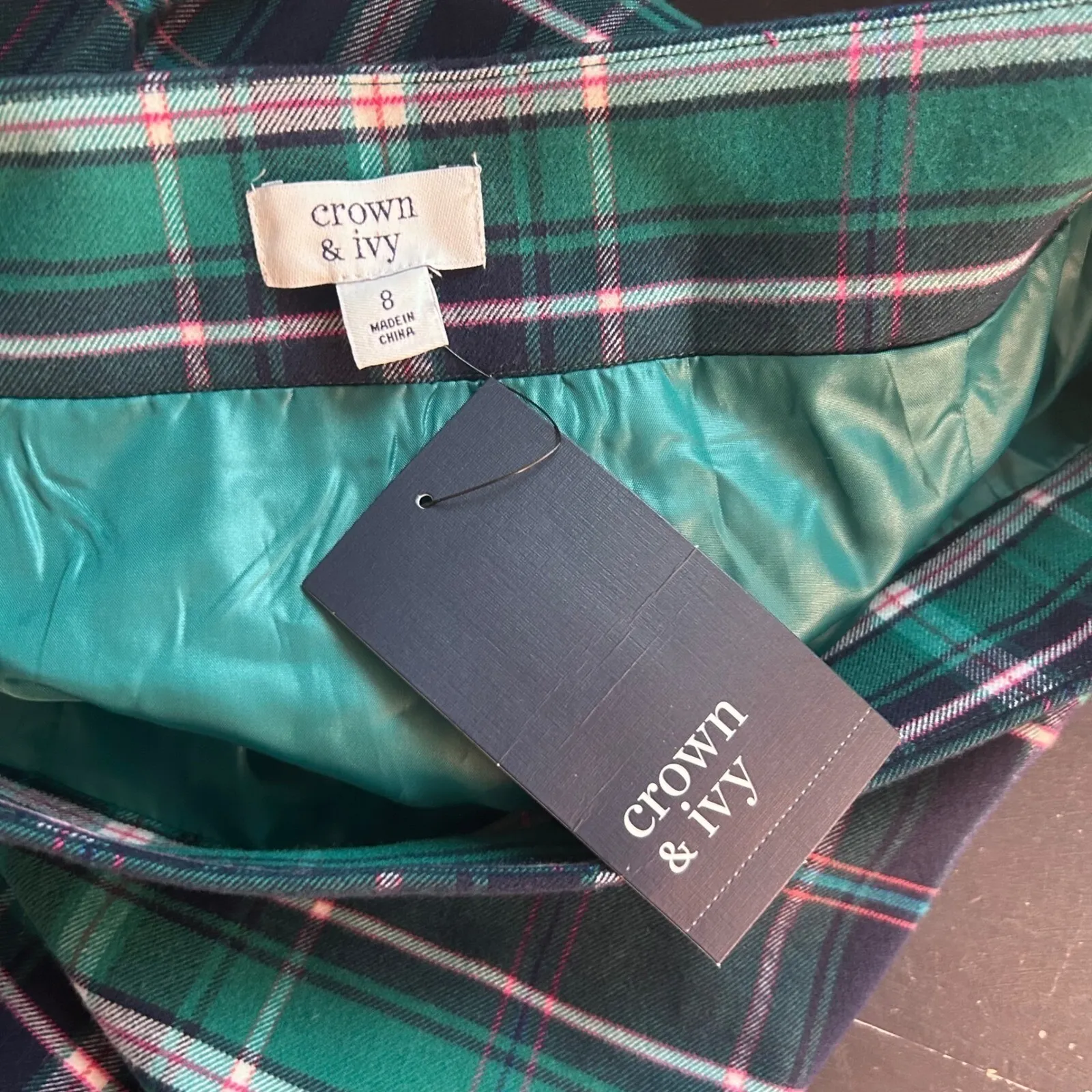 Crown Any Ivy‎ Wool Plaid Mini Skirt Green 8 - Image 9