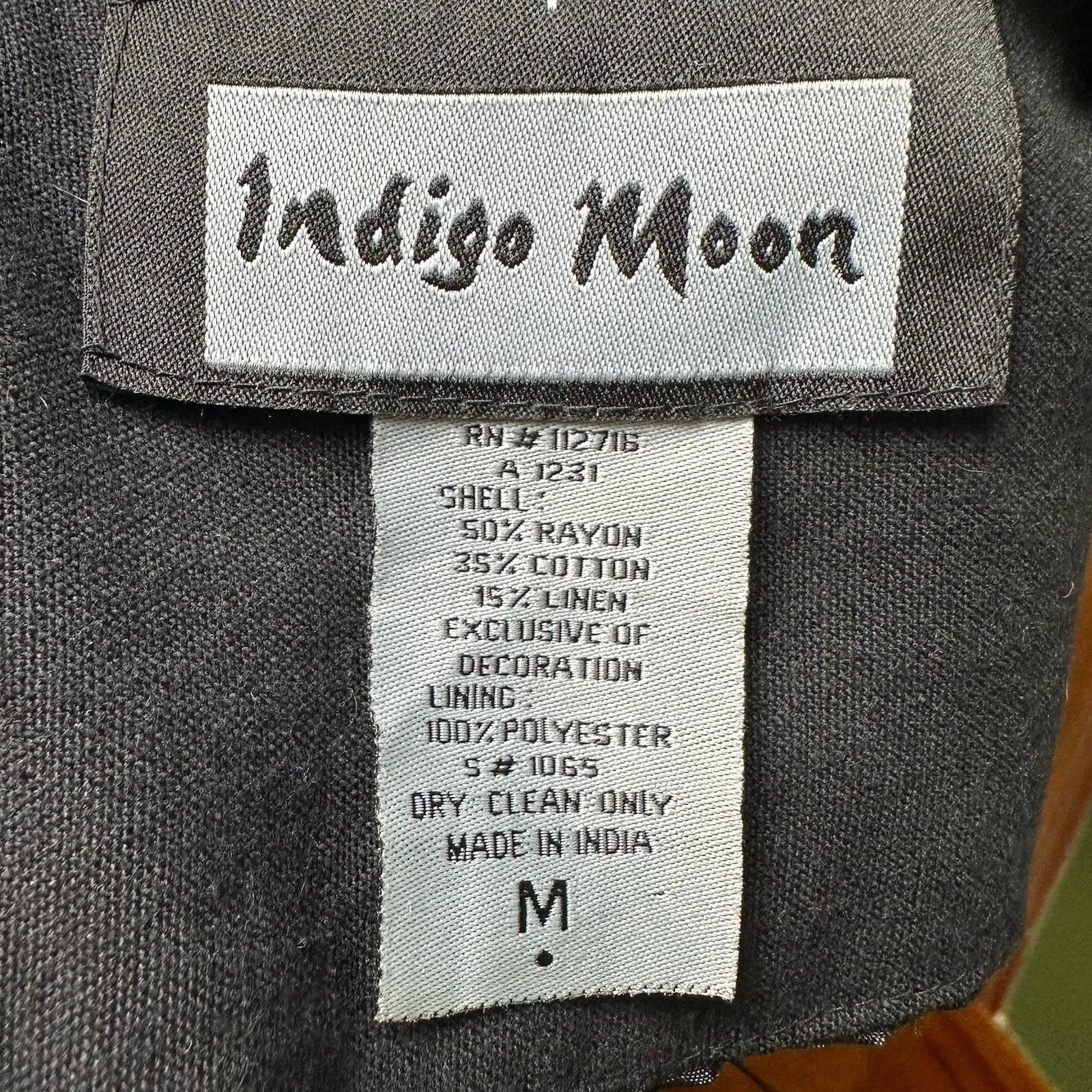 Indigo Moon Embellished Black Fray Linen Blend Jacket M | Boho Western Artwear Size M - Image 7