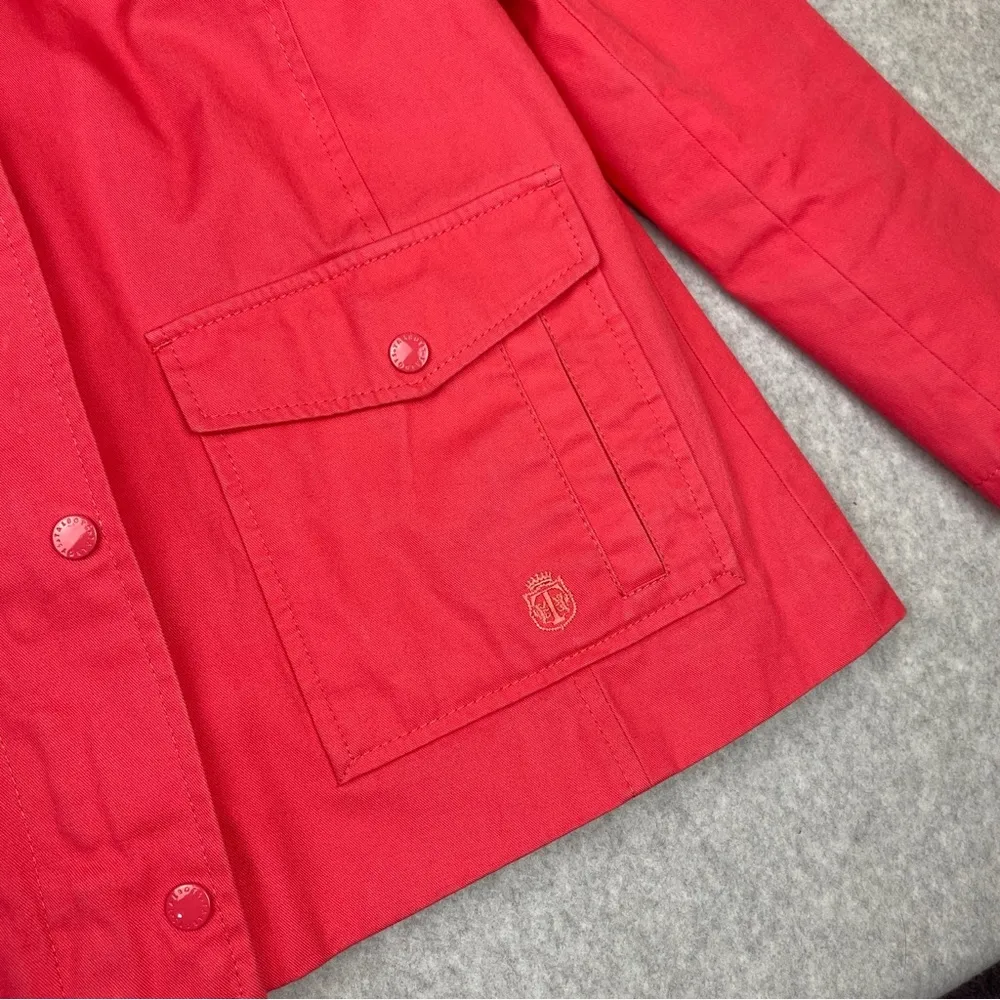 Talbots Petites Coral Pink Hooded Rain Jacket Coat Full Zip Pockets Lined - Image 2