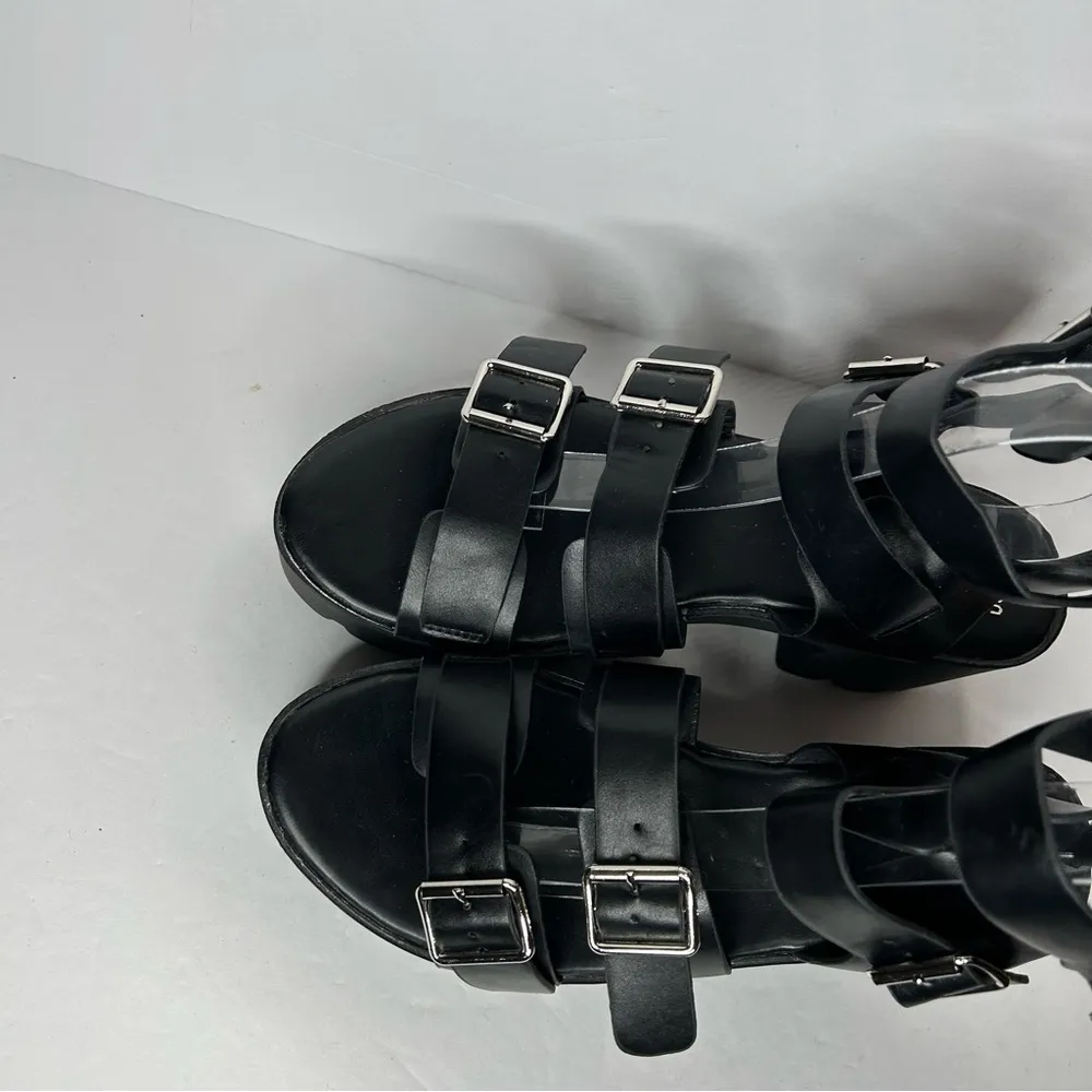 New faux leather Black Chunky Platform Sandals 6 Silver Buckles - Image 6