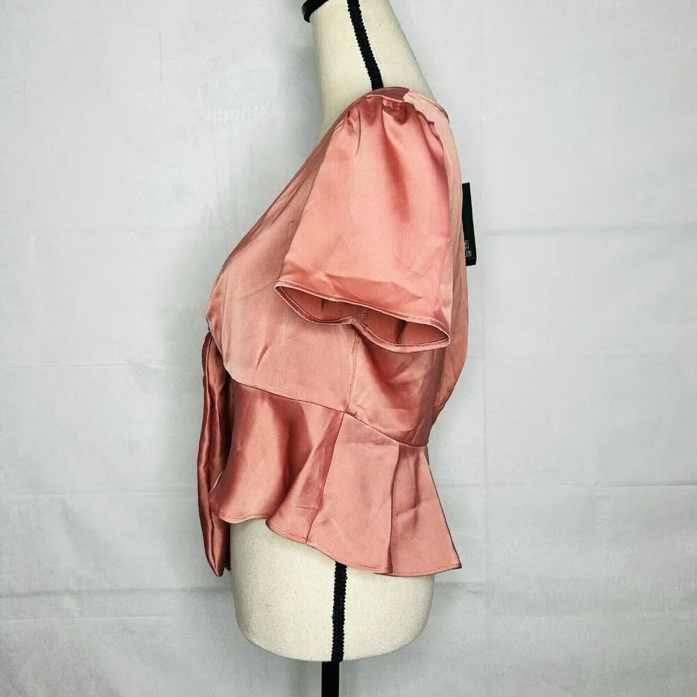 Wild Fable Women's Short Sleeve Dusty Rose Pink Tie Front Crop Top Sz M NWT - Image 5