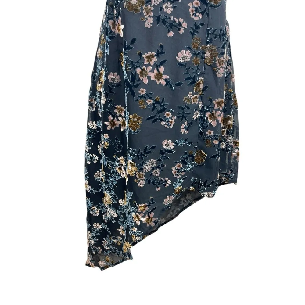 Lulus Teal Y2K Inspired Velvet Burnout Sleeveless Asymmetrical Hem Dress M Blue Size M - Image 3