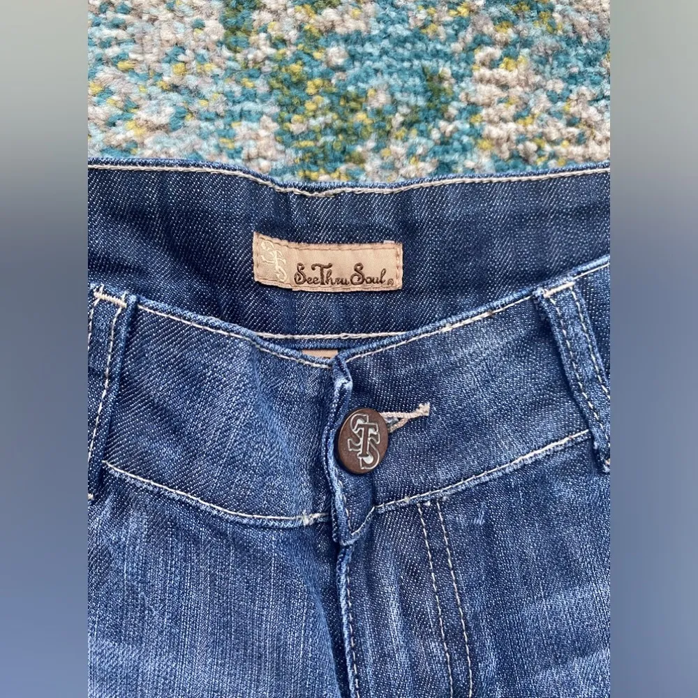 Y2K vintage See Through Soul cuffed trouser jean denim shorts, size 27 - Image 3