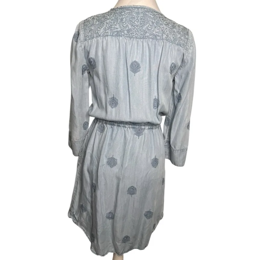 Anthropologie Holding Horses Blue Women Chambray Tunic Embroidered Dress Size XS - Image 4
