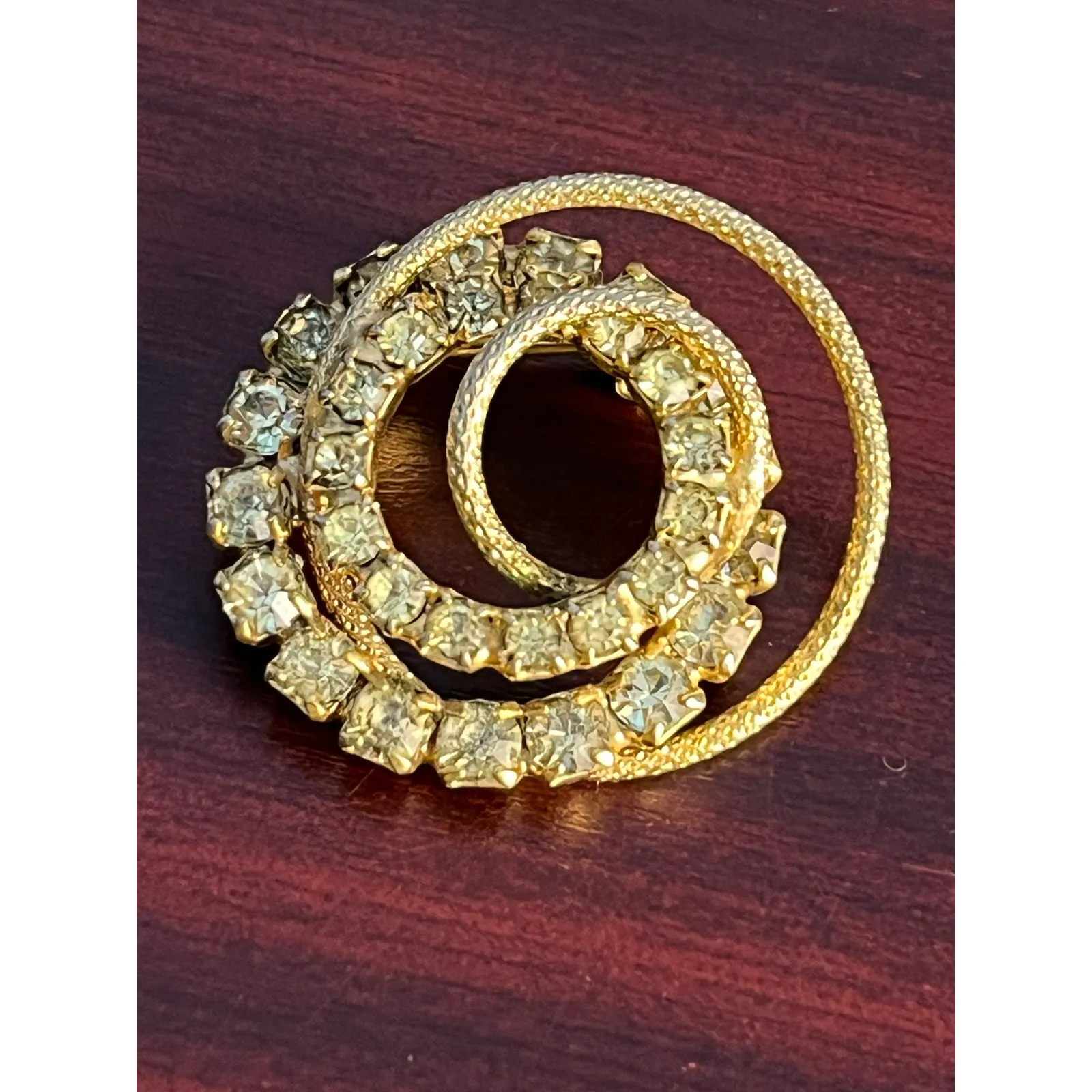 VTG Rhinestone Brooch Lot of 2 Gold Tone Concentric Circles Coquette Glam Bling - Image 6
