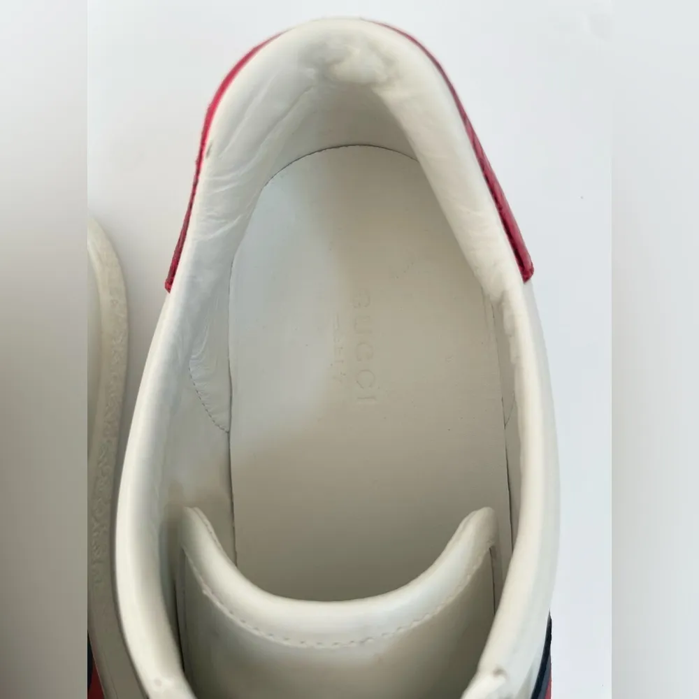 Gucci White Leather Ace Embellished Bow Patch Web Stripe low top sneakers EU38.5 - Image 11