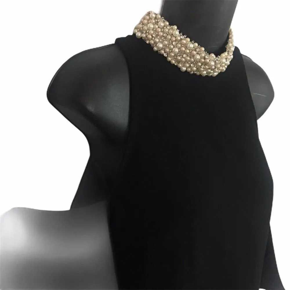 Rachel Zoe Black Cold Shoulder Pearl Choker Black Dress - Image 8