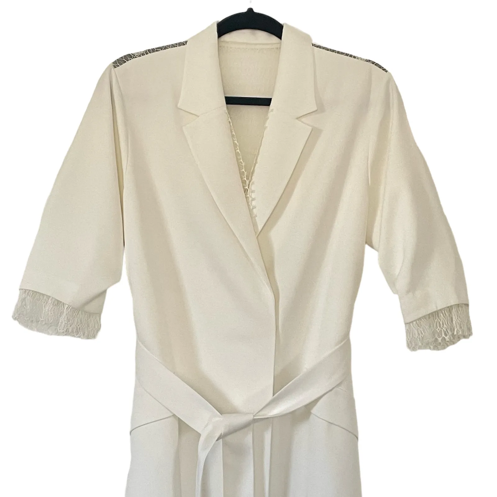 Rime Arodaky Jax Mini Dress Belted Lace Trimmed Crepe Wrap White Size US 6 FR 38 - Image 4