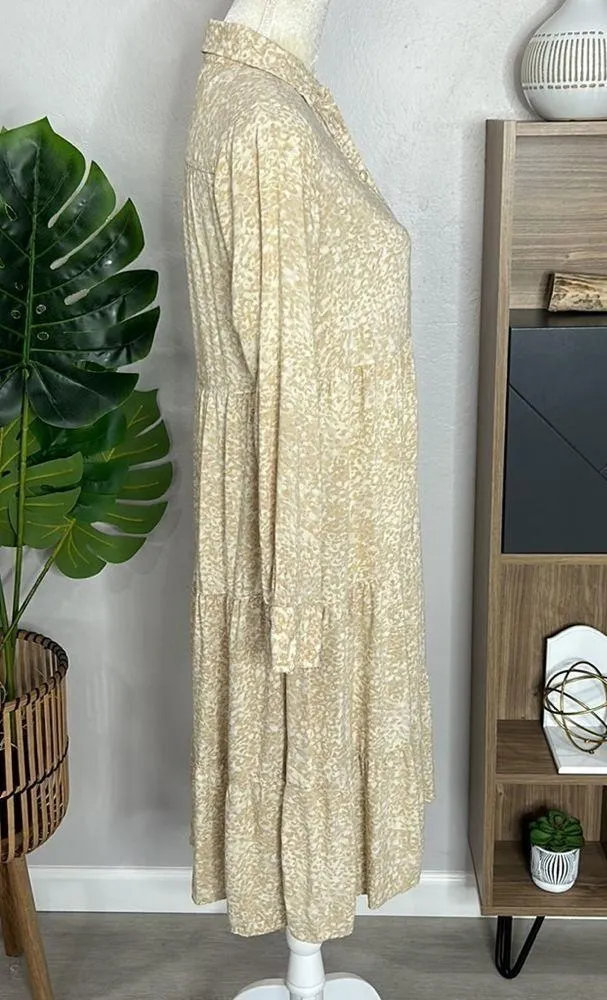 Time and Tru • animal print tiered long sleeve button down boho midi dress - Image 2