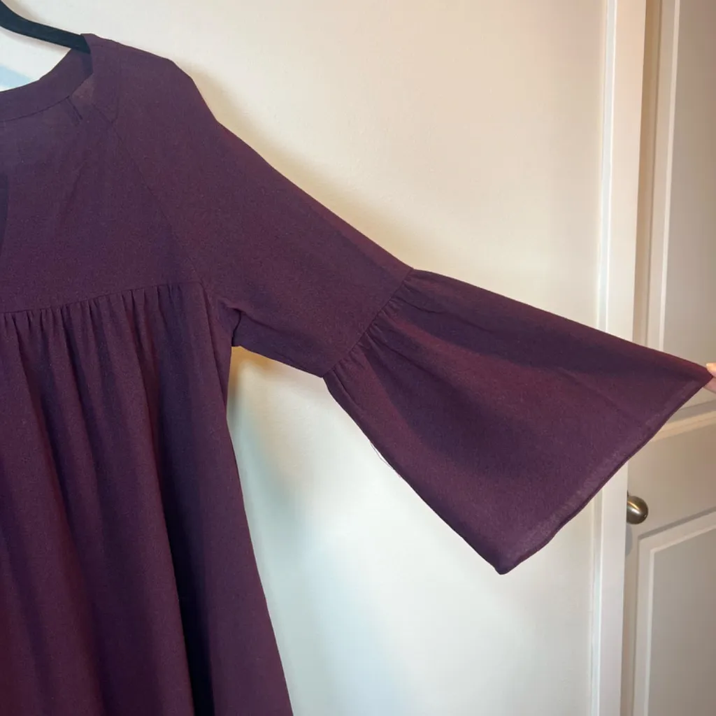 Theory Women's Wool Blend Baby Doll Dress Burgundy V-Neck Bell Sleeves Sz Medium - Image 4