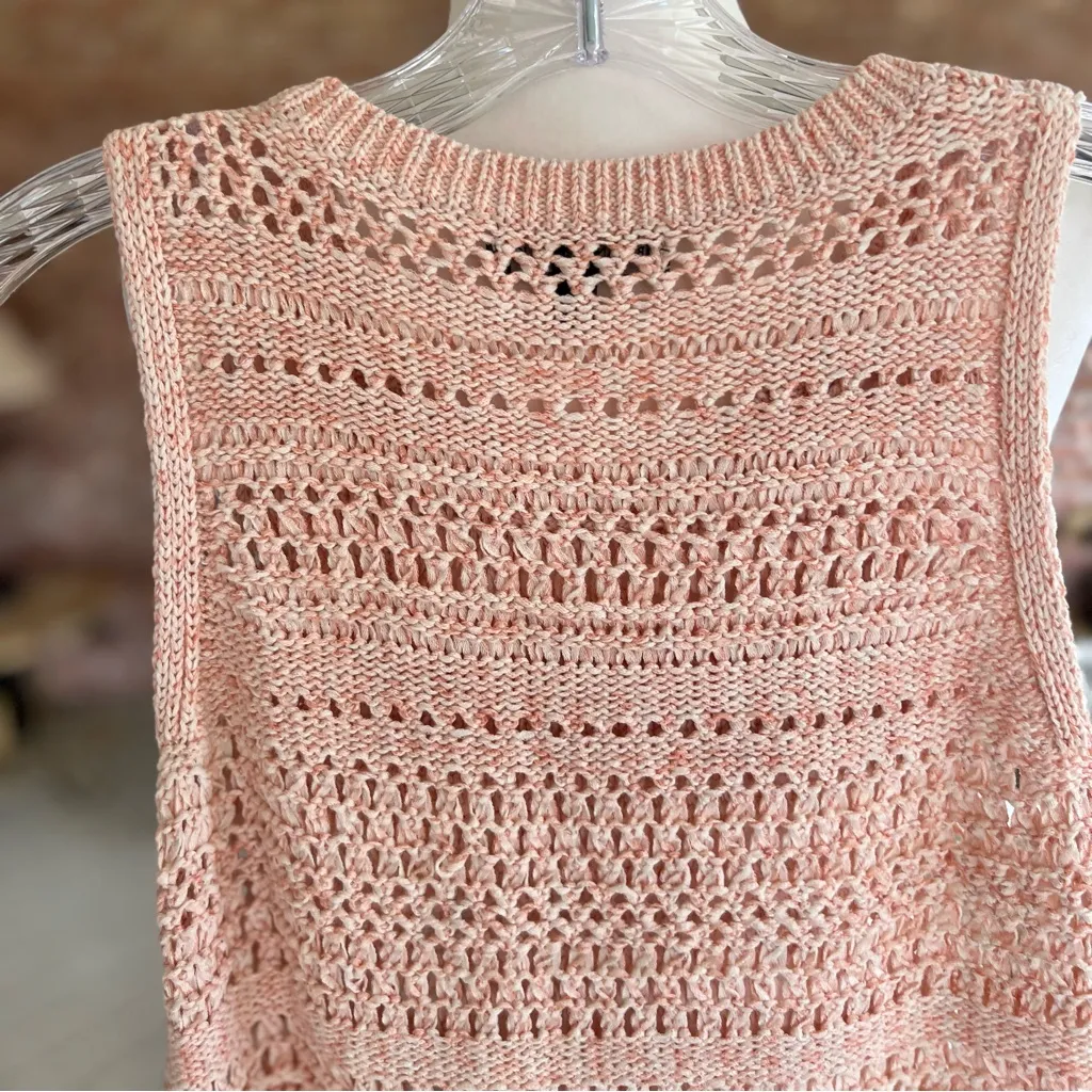 Banana Republic Factory Sweater Open Crochet Knit Sleeveless Peach Tank Top XS - Image 6