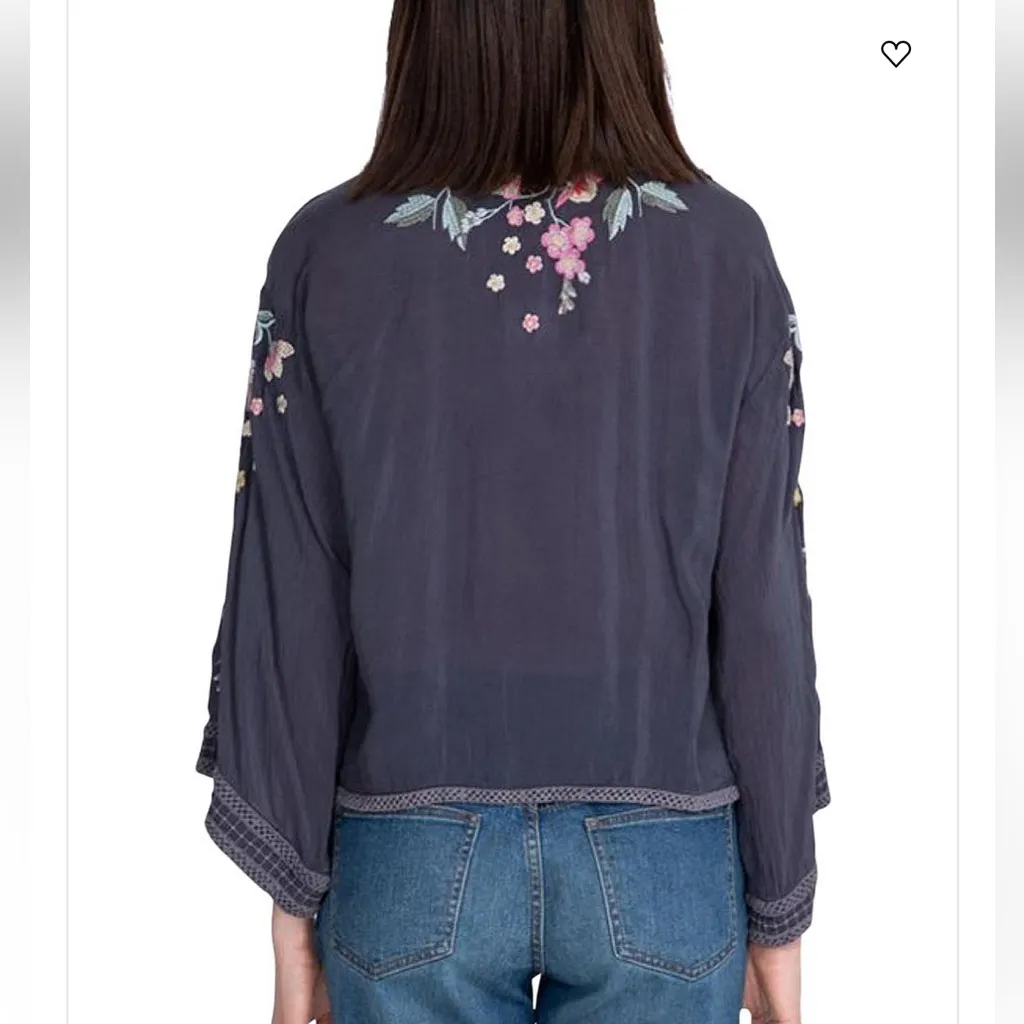 Johnny Was 100%RayonFloralEmbroidered Kimono in Navy/Pink S Medium retail $509 - Image 3