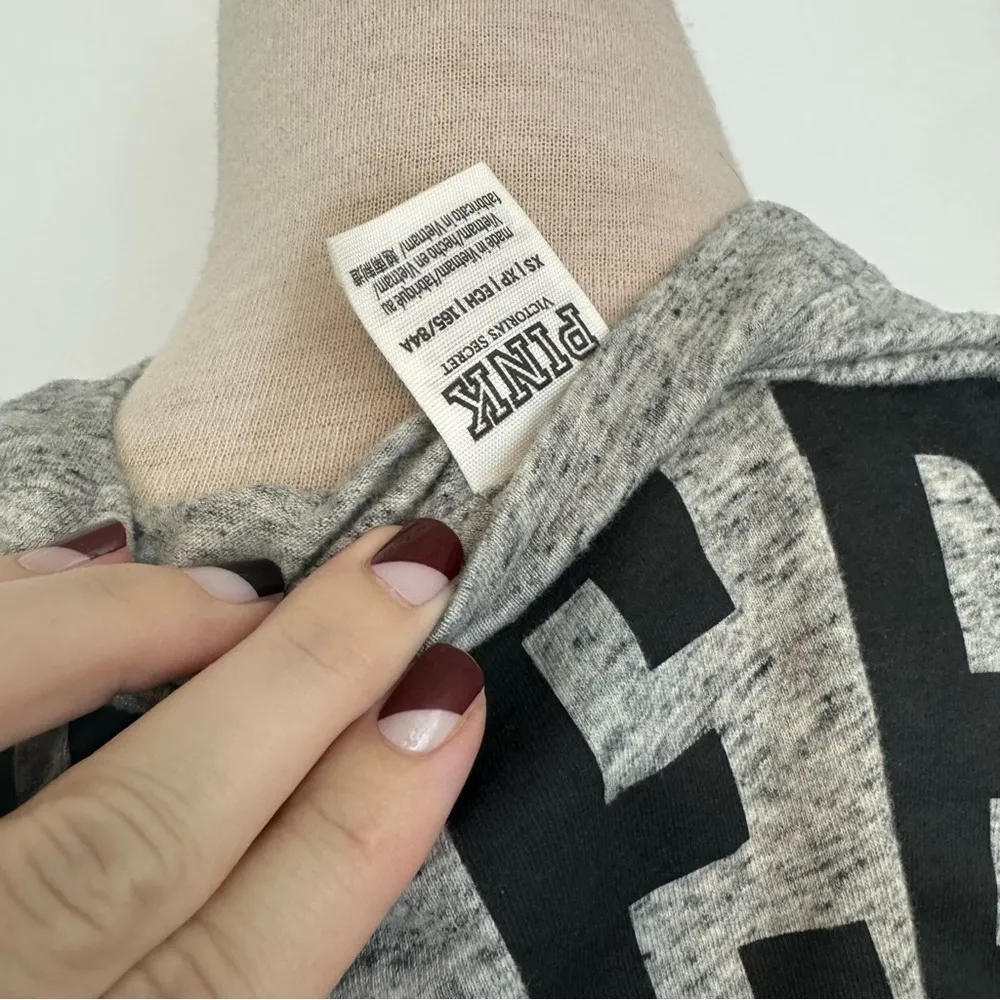 Victoria’s Secret PINK cropped long sleeve tie shirt tshirt xsmall gray - Image 3