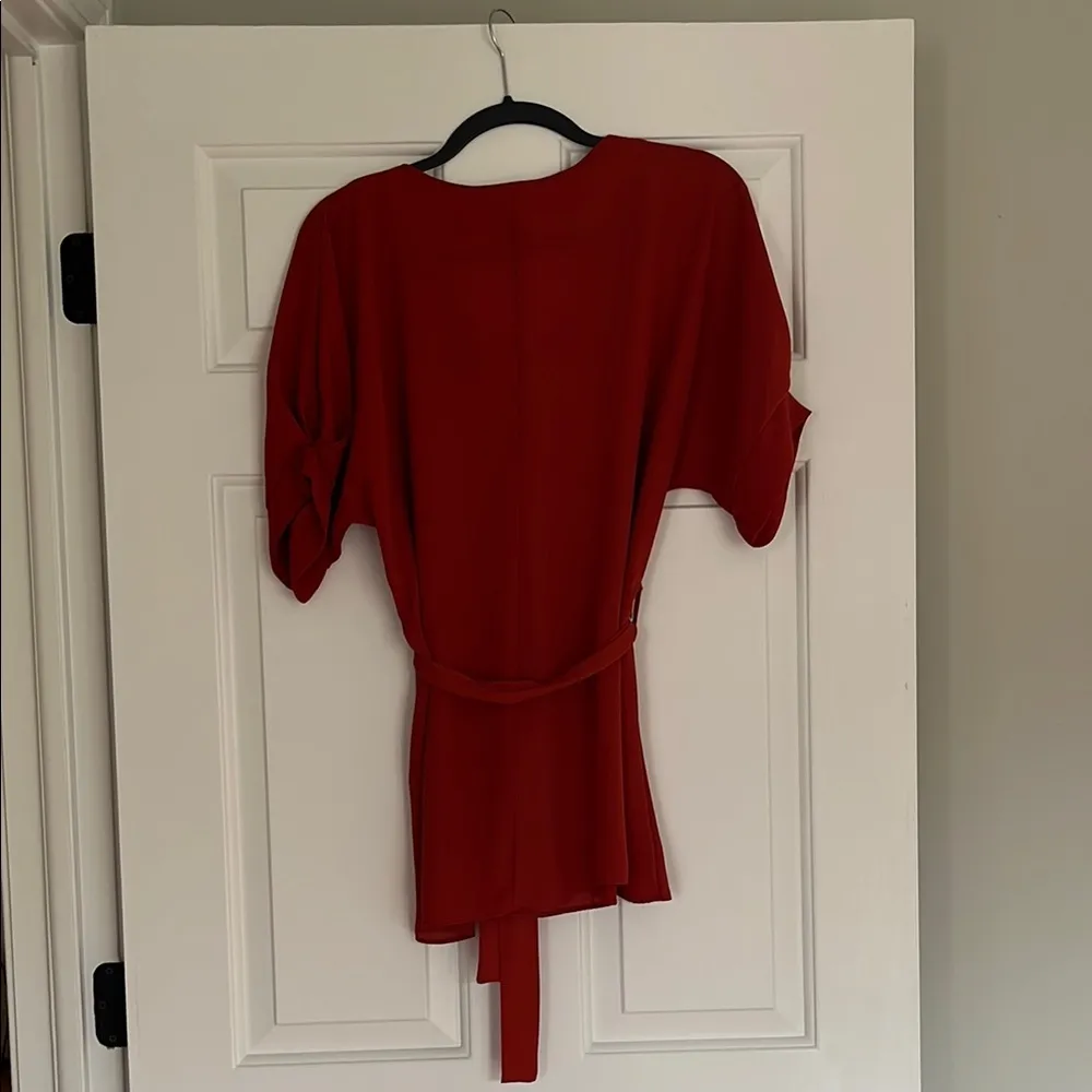 Red Tie Front Blouse with Relaxed Fit - Image 10