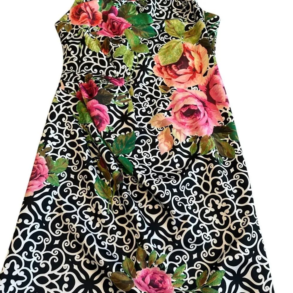 Joseph Ribkoff Fitted Scuba Sheath Dress Floral Print Sleeveless Stretch Size 12 - Image 8