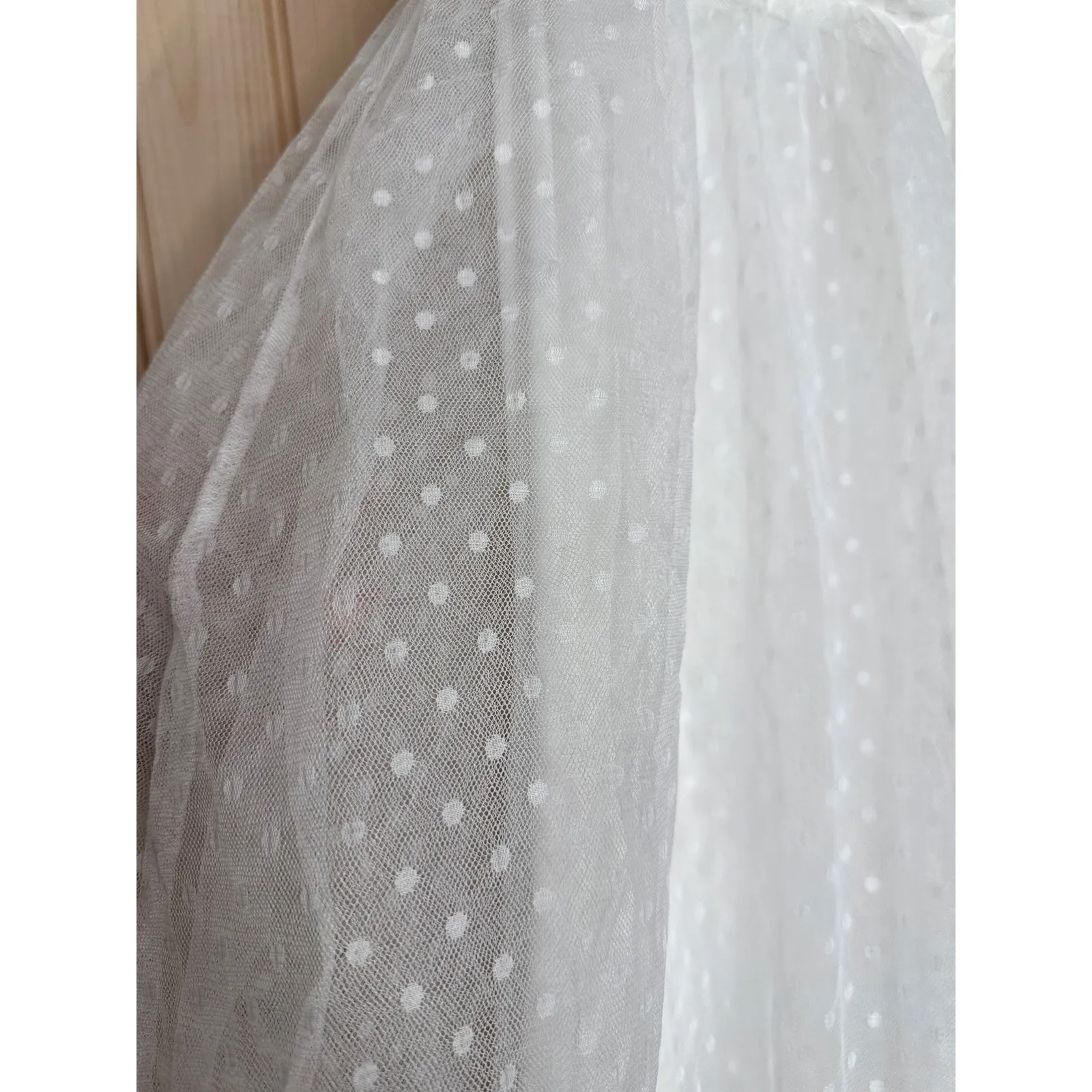 NWT Lulus Forever Celebrated White Swiss Dot Ruched Tulle Midi Dress Size L - Image 7