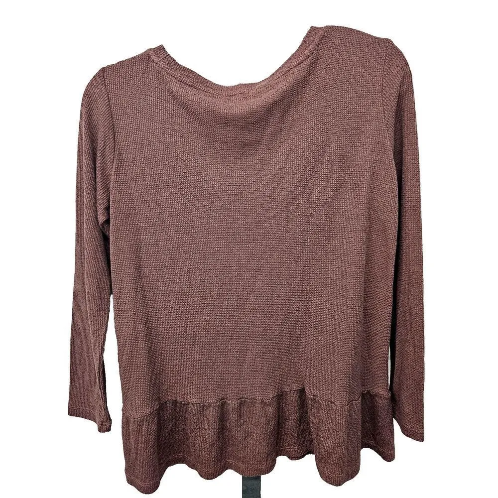 Jane and Delancey Womens Thermal Ruffle Hem Top Quarter Sleeve Size S Muave - Image 2