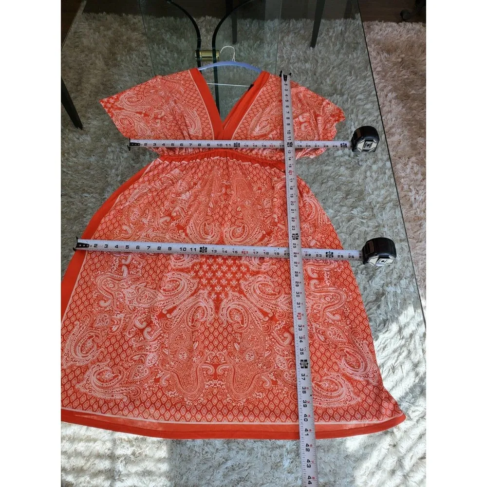 Just Love Womens Orange White Paisley Short Sleeve Knee Length Dress Size 3X - Image 8
