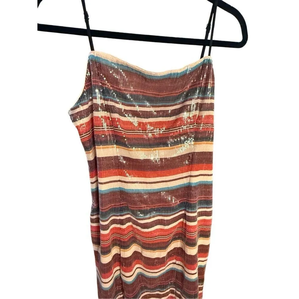 HUTCH Anthropologie Sequined Fall Multicolor Stripe Slip Midi Cocktail Dress Sz - Image 12