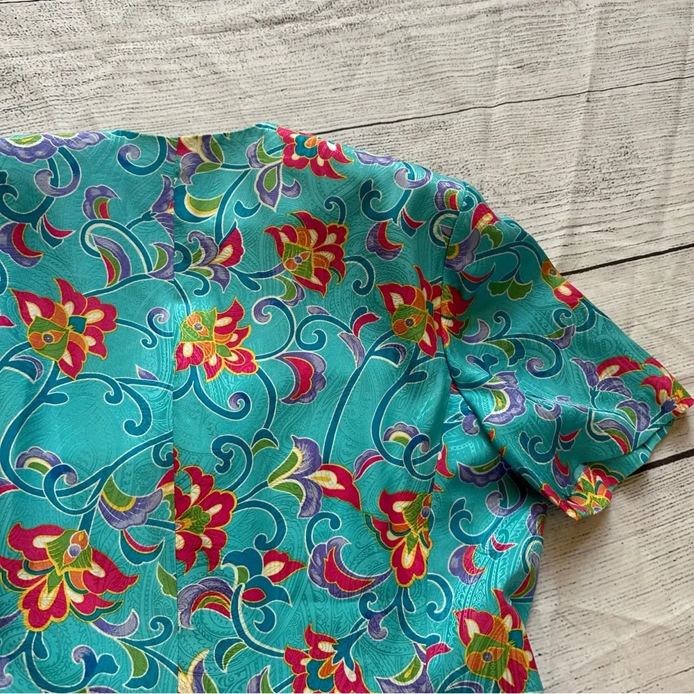 Vintage Adrianna Papell Bright Floral 100% Silk Top & Skirt Suit Set Size 12 - Image 16