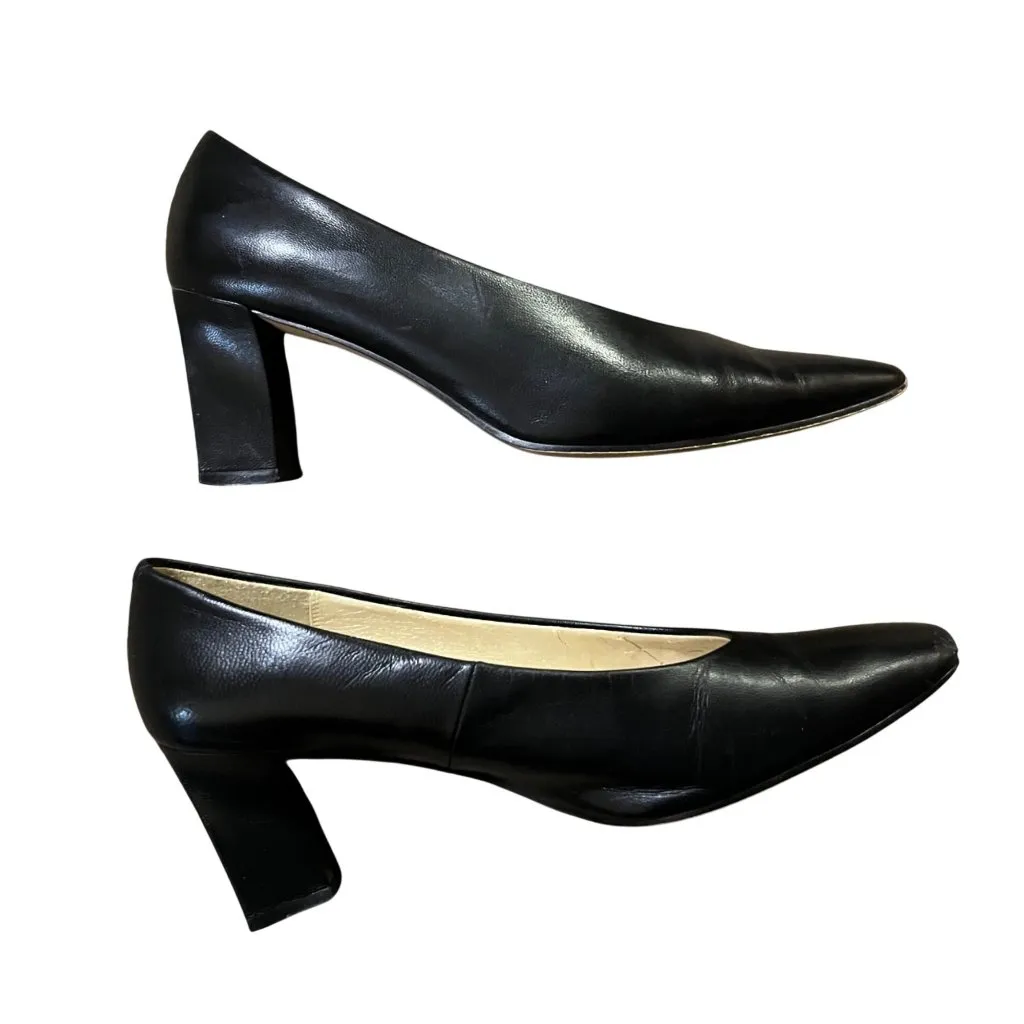 Vintage SRO Leather Heels Women’s 7.5M Blue Low Heel Pumps Used Black Size 7.5 - Image 3